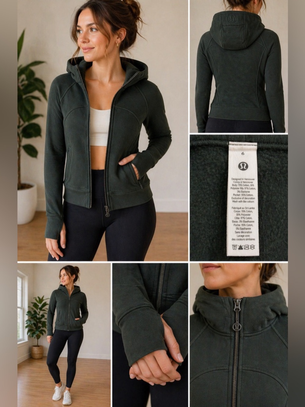Lululemon Scuba Hoodie Jacket Dark Forest Size 6 Full Zip Thumbholes